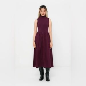 Gap New Modern Mockneck Mixed Media Maxi Dress Maroon